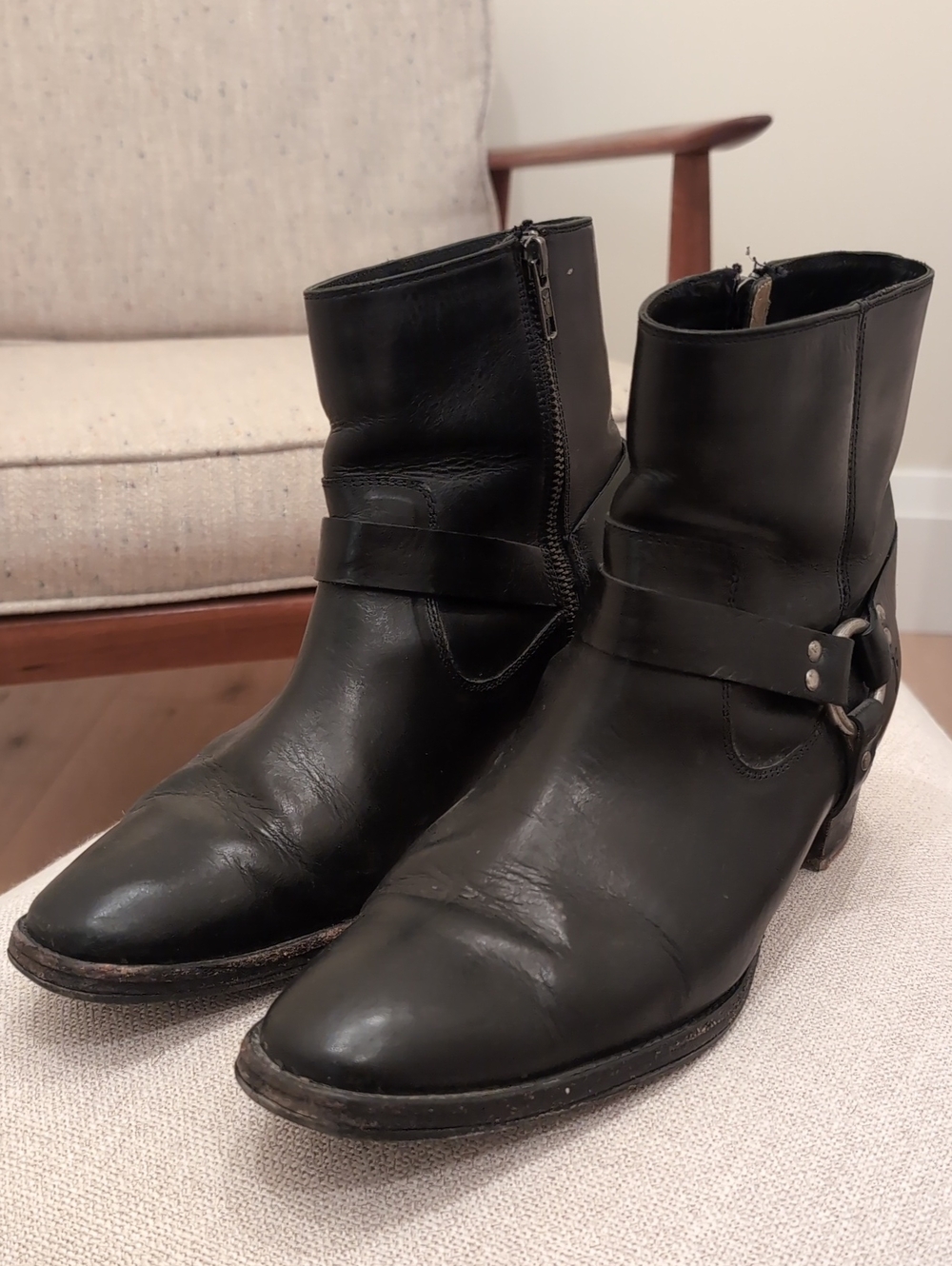 Frye Women's Black Leather Ankle Harness Boots